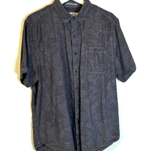 Tommy Bahama Men's Gray Short Sleeve Button Up Palm Tree Print Shirt - Picture 1 of 11